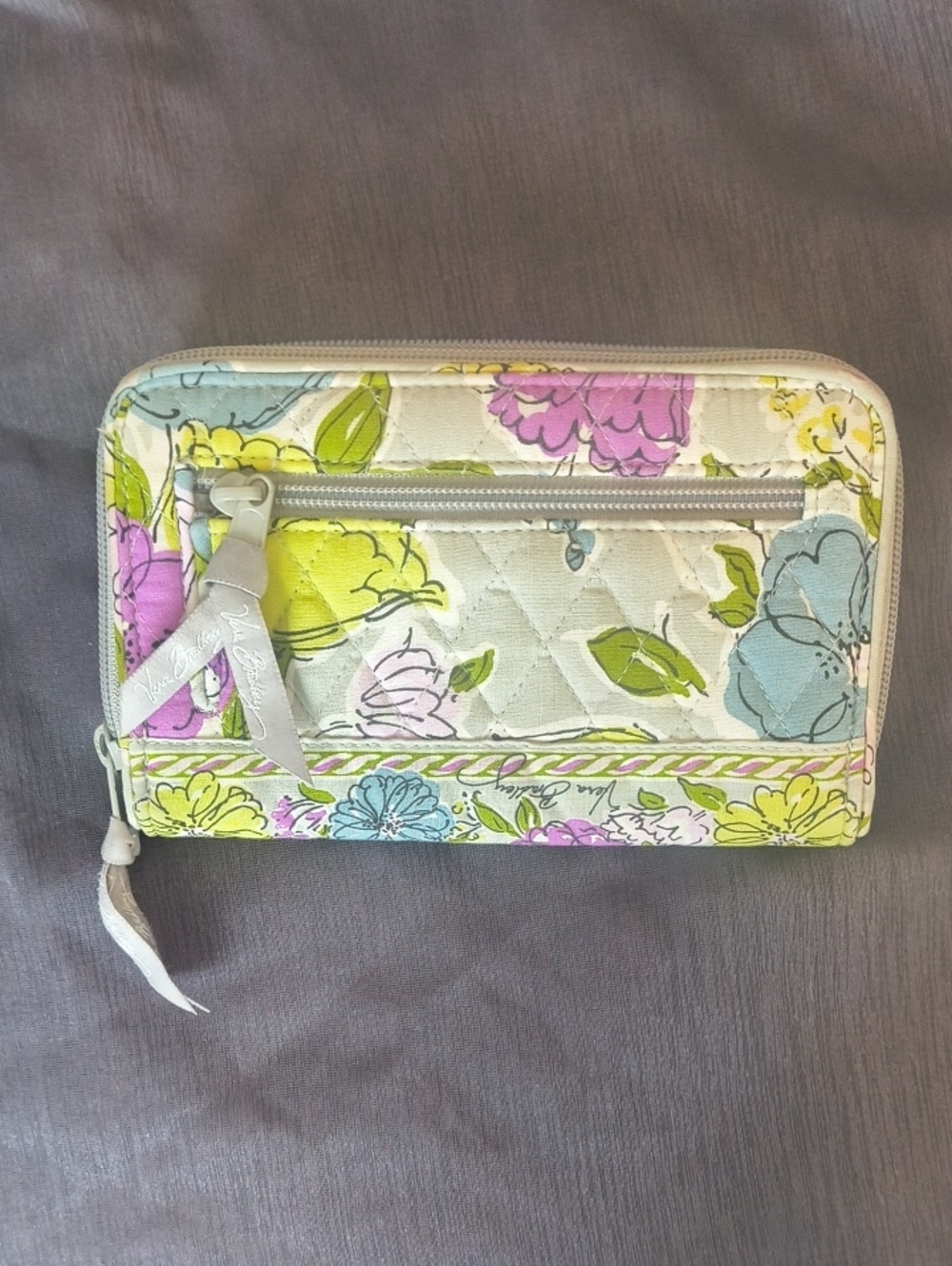 Vera Bradley Quilted Floral Zip Wallet in Yellow, Pink & Blue